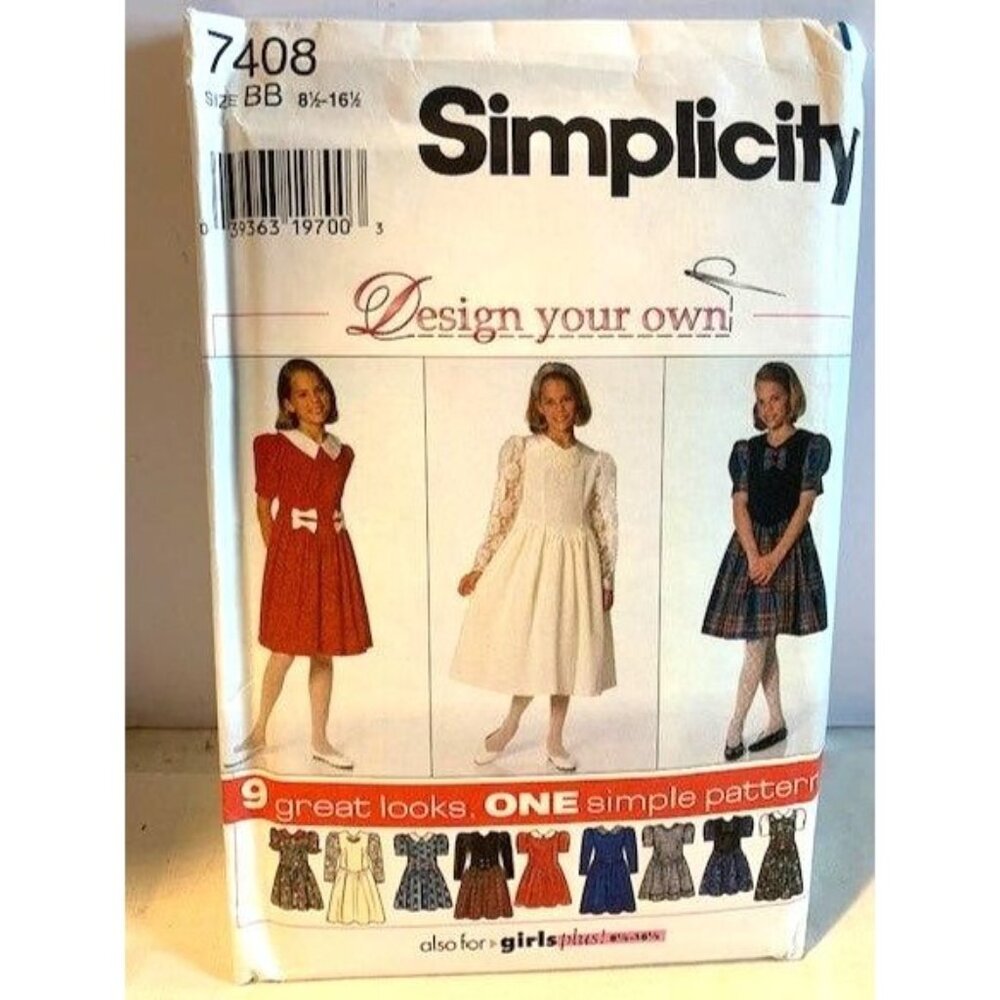 Simplicity 7408 Dress Pattern Size 8.5 10.5 12.5 14.5 16.5 1990s Uncut